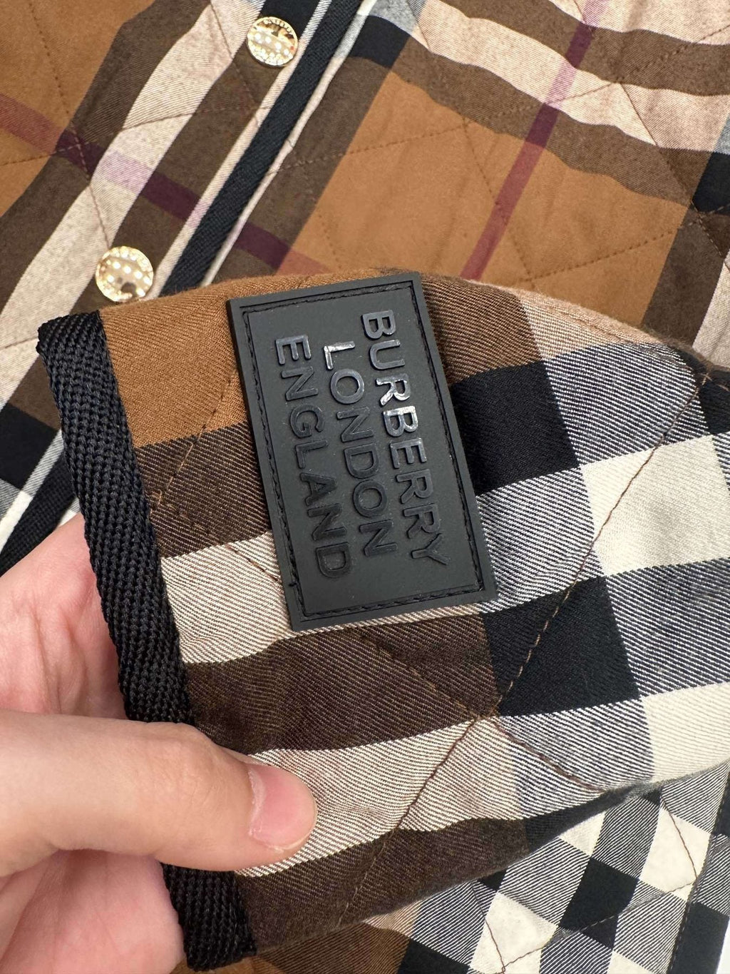 Burberry Brown Check Quilted Jacket — neck_label