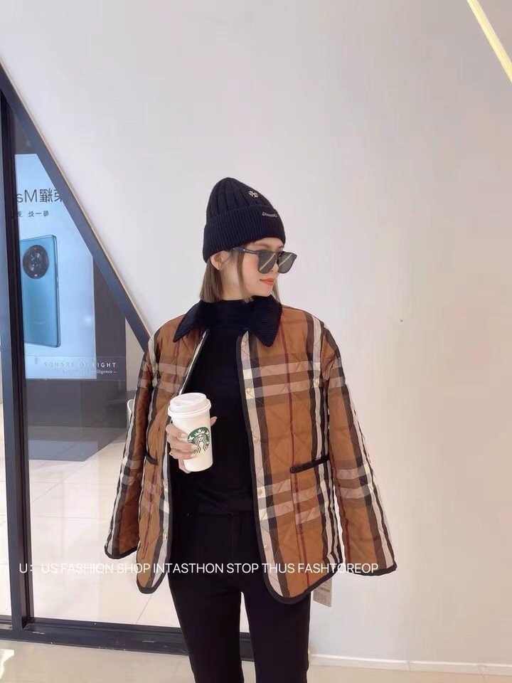 Burberry Brown Check Quilted Jacket — model