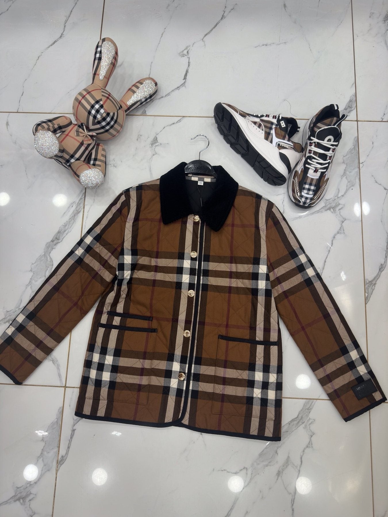 Burberry Brown Check Quilted Jacket — context