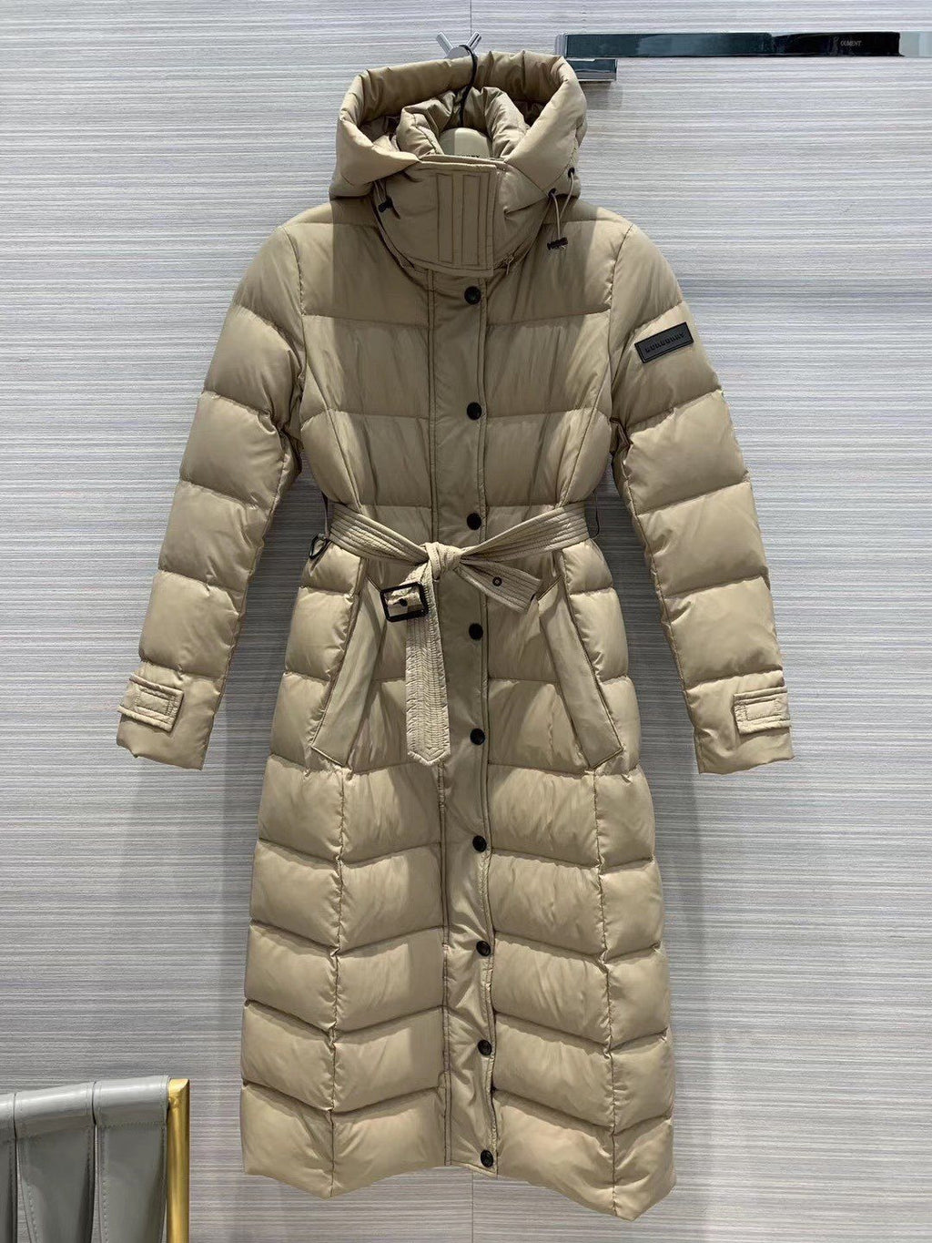 Burberry Belted Hooded Long Down Jacket — hero
