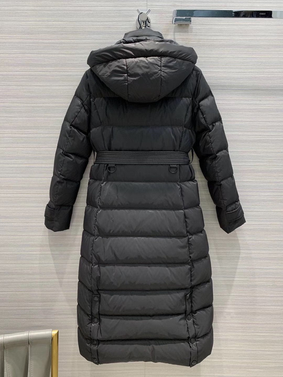 Burberry Belted Hooded Long Down Jacket — back