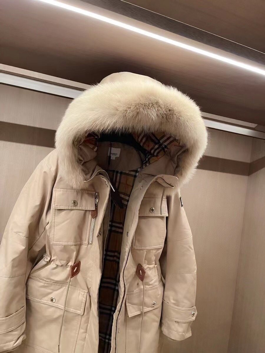 Burberry Removable Fur-Trim Hood Long Down Jacket — front