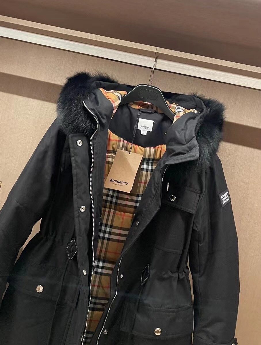 Burberry Removable Fur-Trim Hood Long Down Jacket — front
