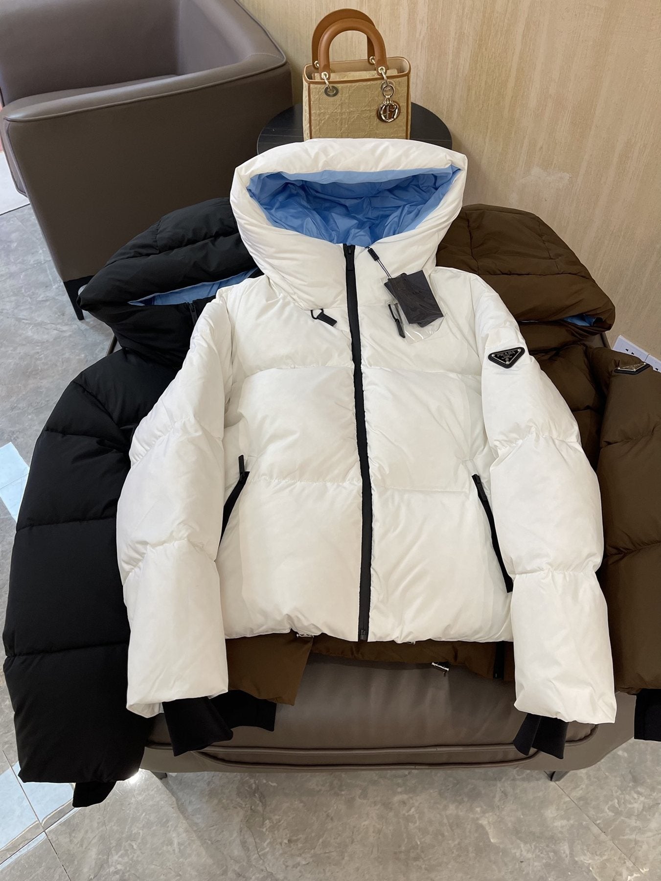 Prada Hooded Short Down Jacket — context