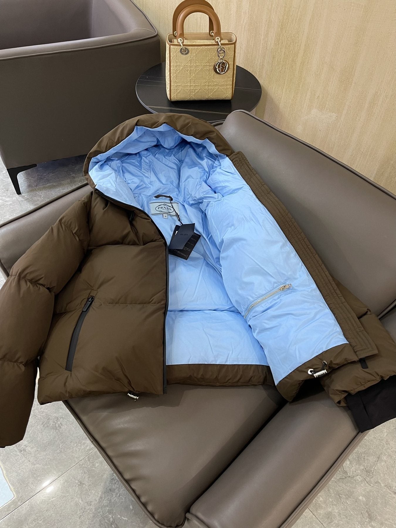 Prada Hooded Short Down Jacket — detail