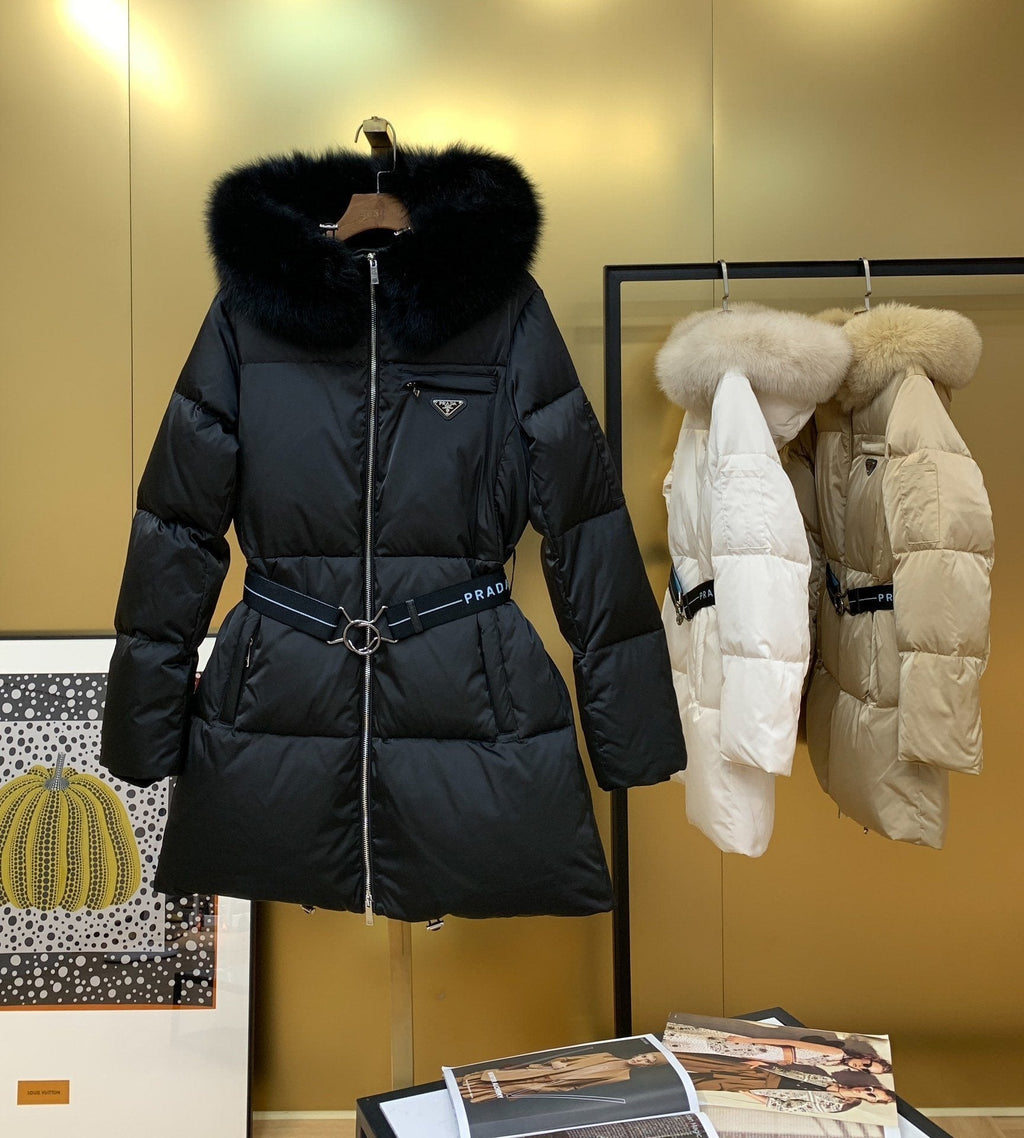 Prada Long Belted Puffer Jacket — hero