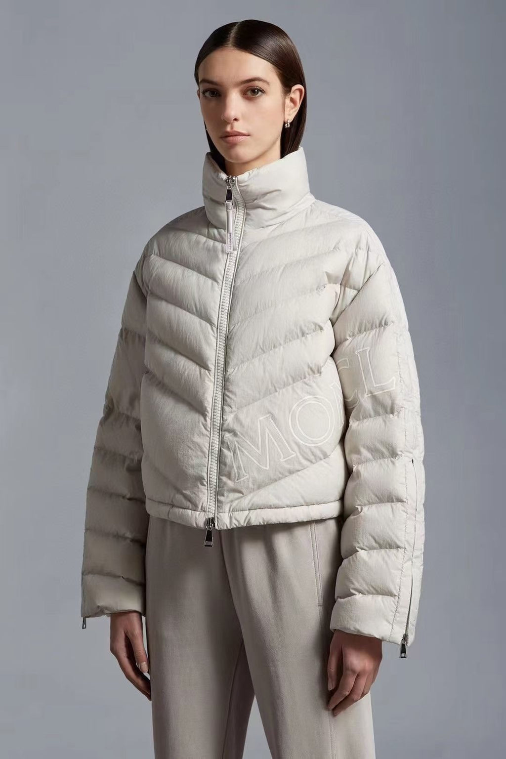 Moncler Letter Graphic Cropped Puffer Coat — front
