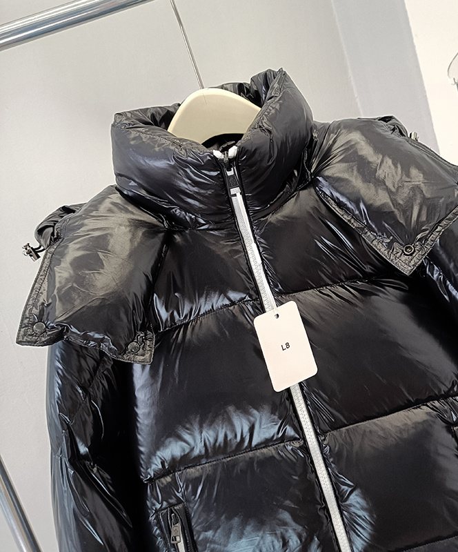 Moncler Hooded Glossy Puffer Coat — detail