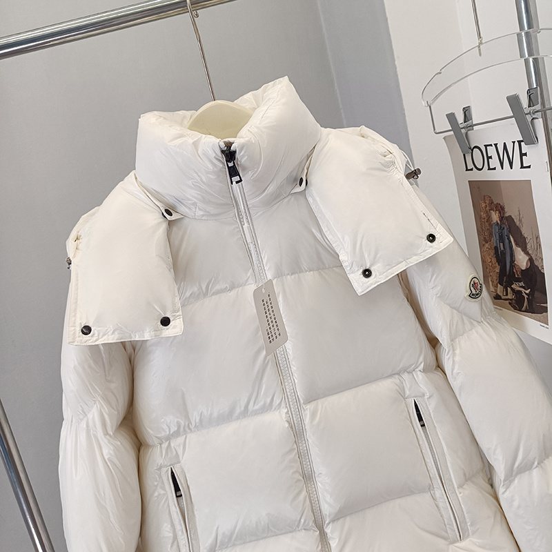 Moncler Hooded Glossy Puffer Coat — detail