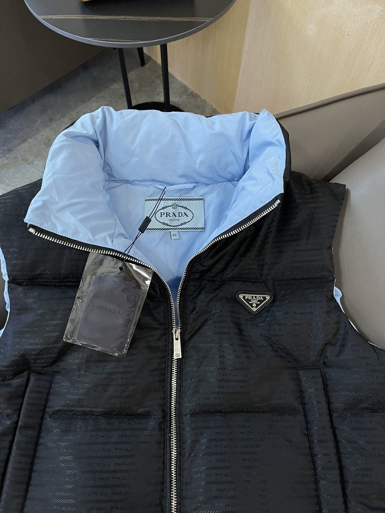 Prada Reversible Quilted Zip Vest — detail