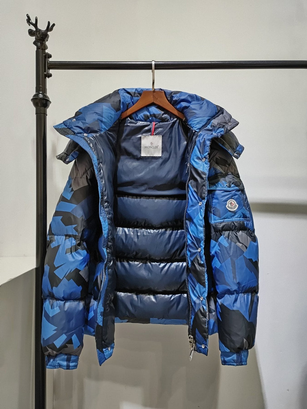 Moncler Geometric Camouflage Hooded Puffer Coat — front