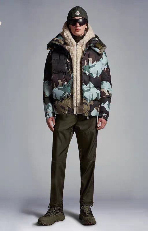 Moncler Geometric Camouflage Hooded Puffer Coat — context