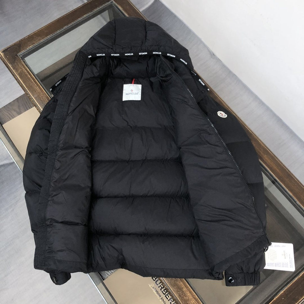 Moncler Black Detachable Hood Quilted Short Down Coat — neck_label