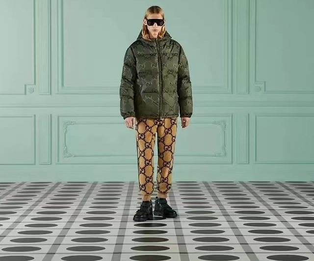 GUCCI Hooded Tonal Monogram Puffer Jacket — model