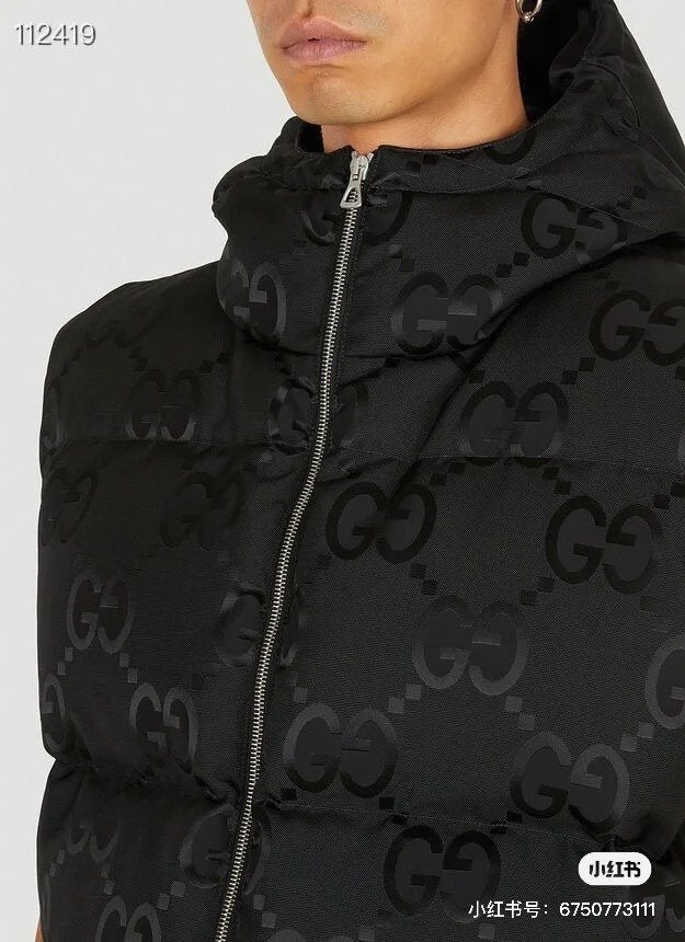 Gucci Black Tonal Monogram Down Vest — detail