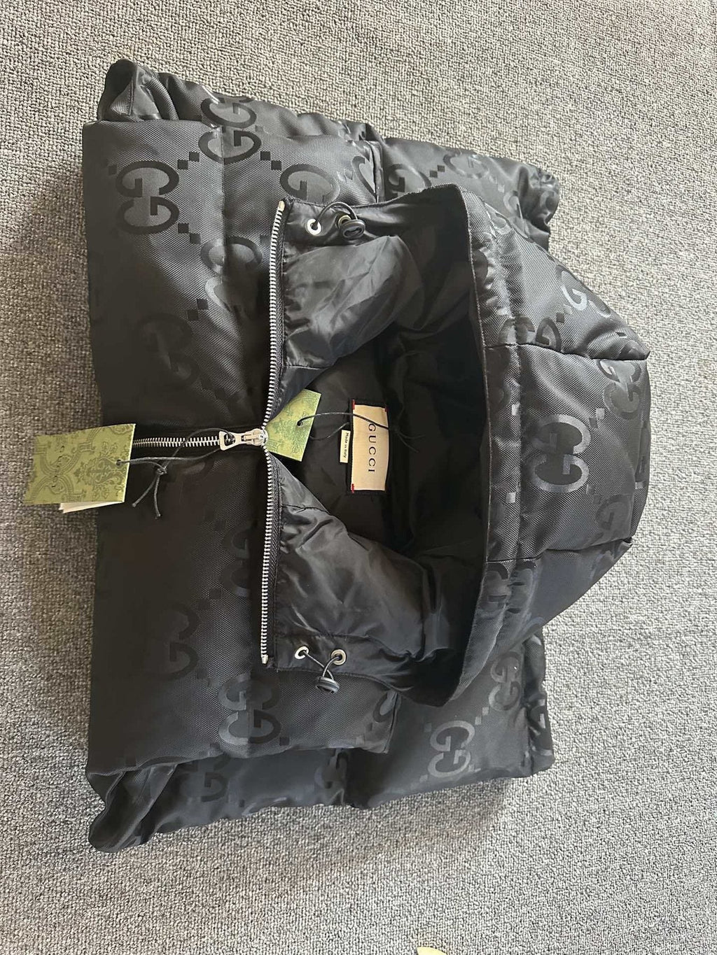 Gucci Black Tonal Monogram Down Vest — detail