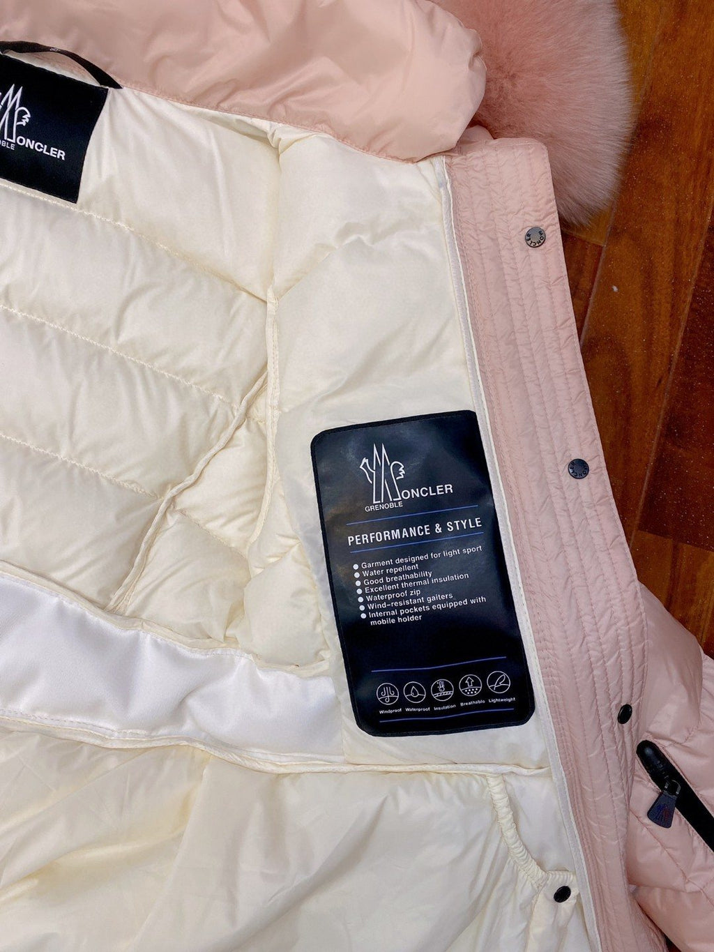 Moncler Fur-Trim Hood Puffer Coat — hang_tag