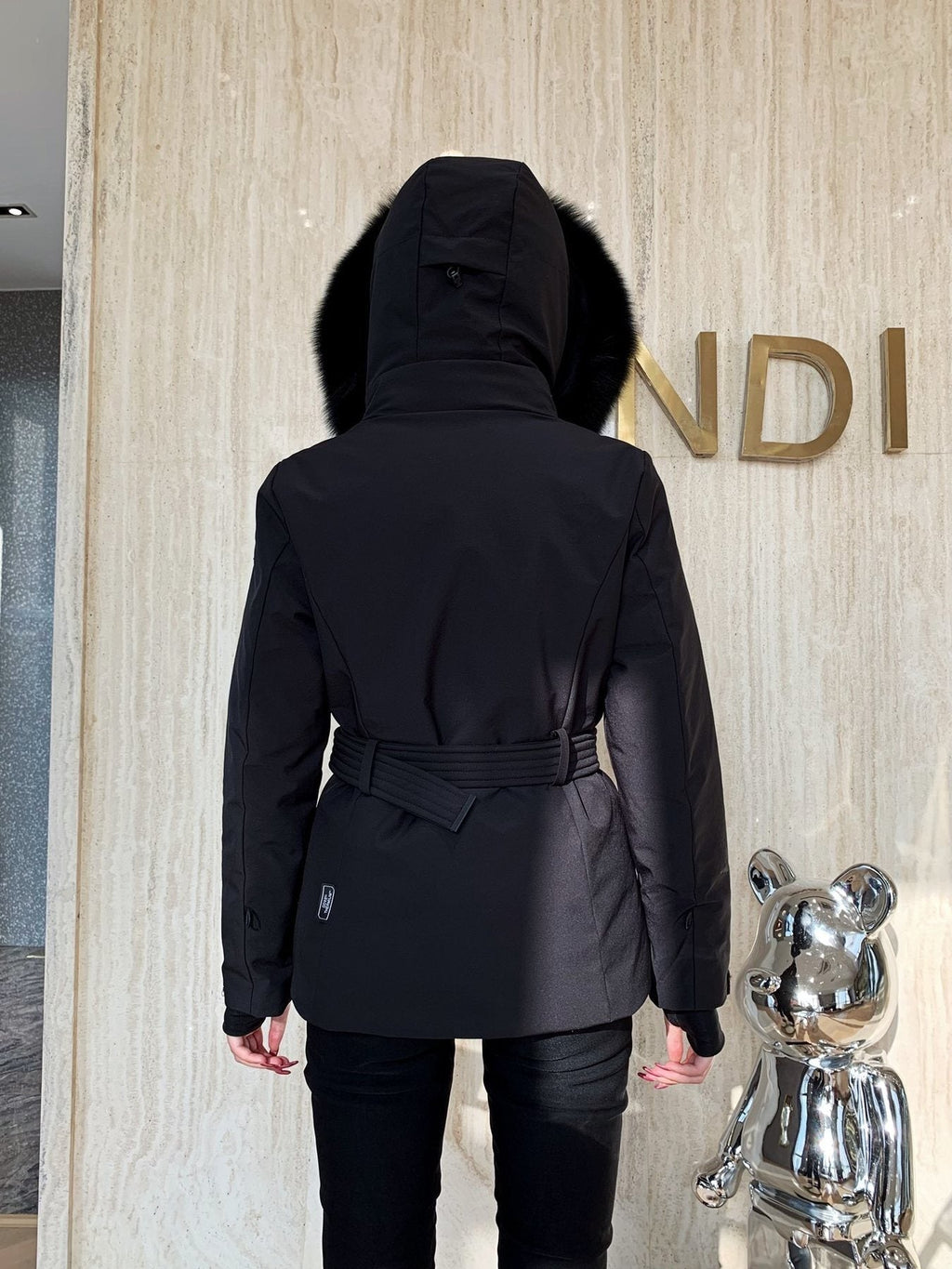 Moncler Women's Fur-Trim Hood Belted Puffer Coat — back