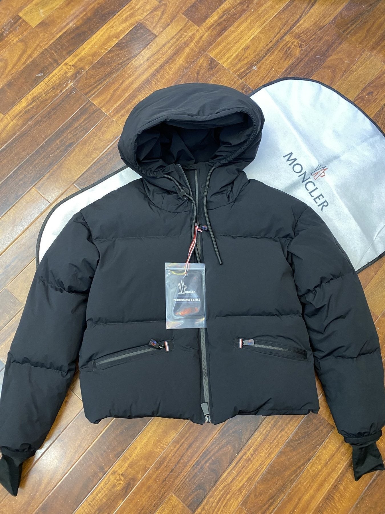 Moncler Cropped Hooded Puffer Coat — hang_tag