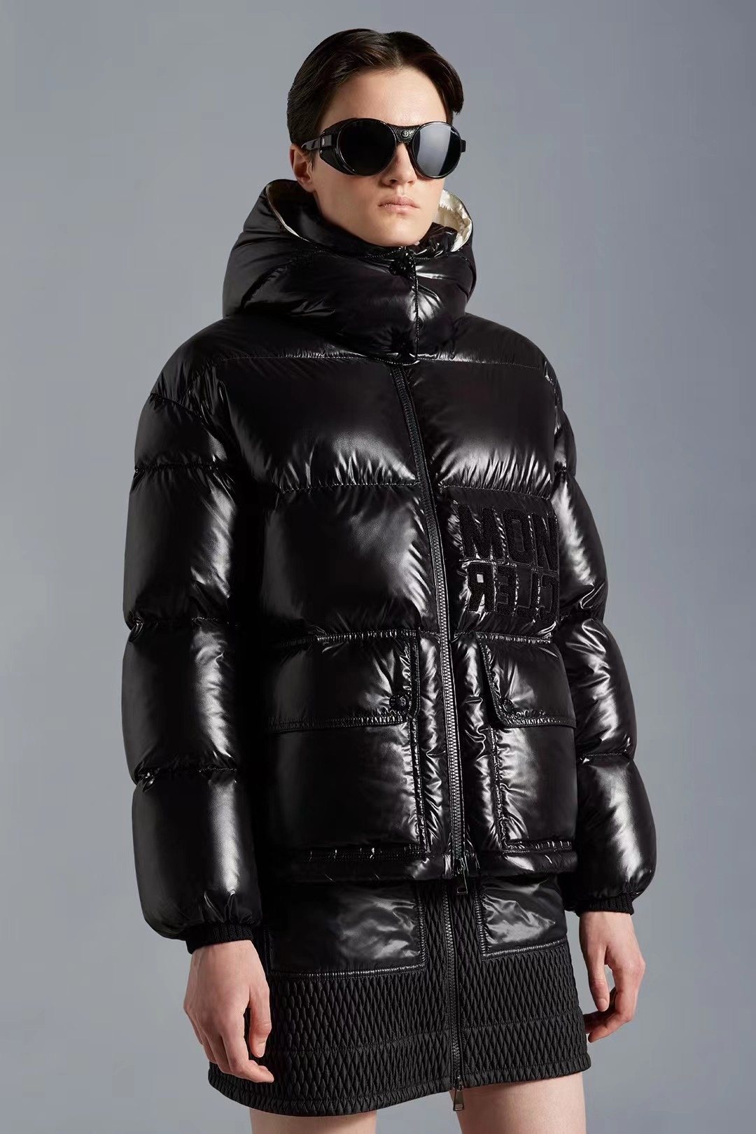 Moncler Contrast-Yoke Hooded Puffer Coat — context