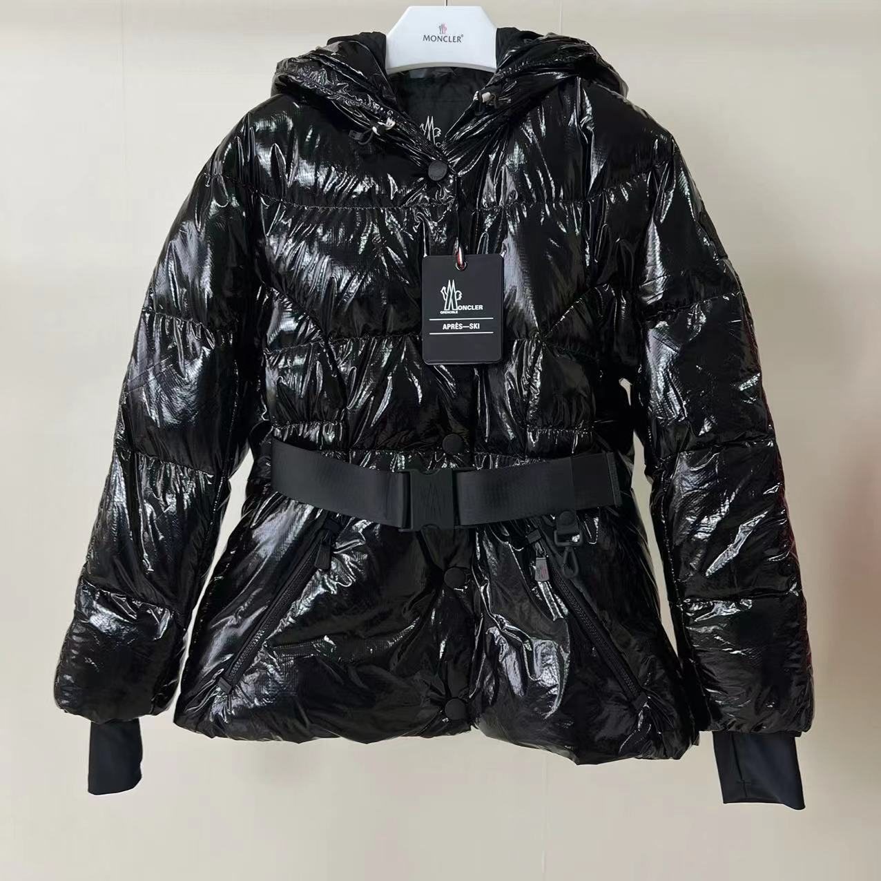 Moncler Glossy Belted Puffer Coat — hero