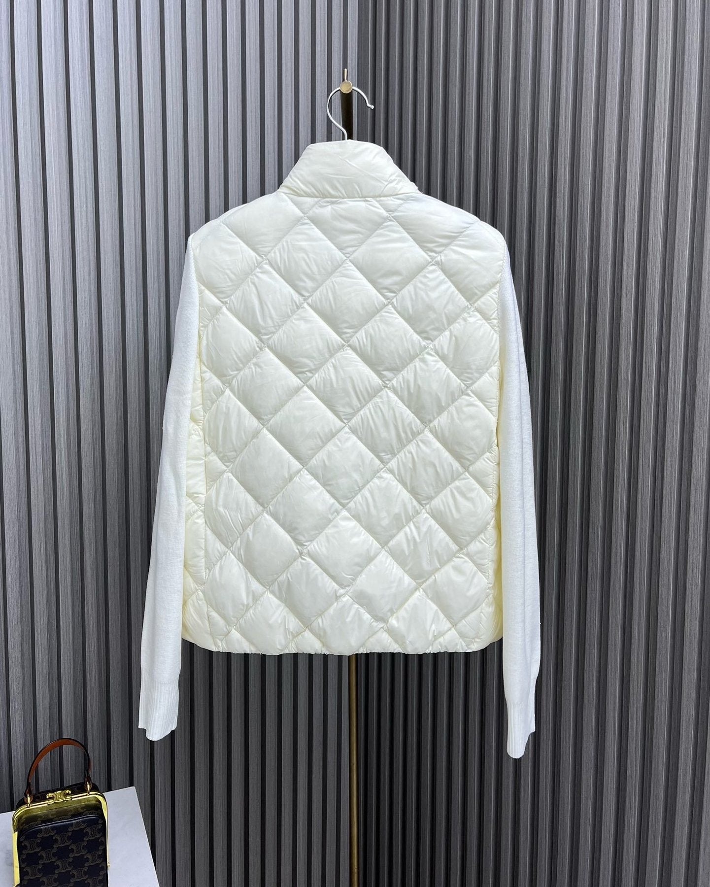 Moncler Diamond-Quilted Knit Sleeve Down Coat — back