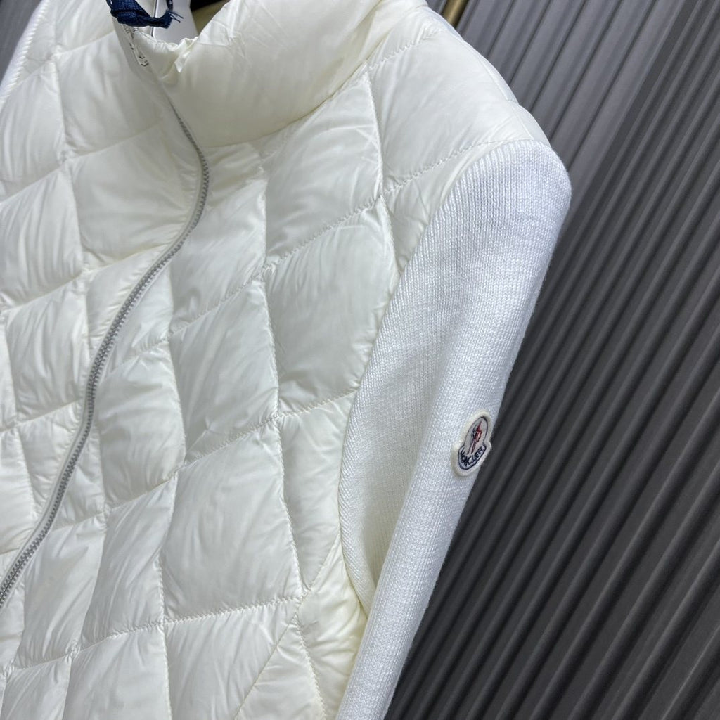 Moncler Diamond-Quilted Knit Sleeve Down Coat — detail