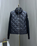 Moncler Diamond-Quilted Knit Sleeve Down Coat — front