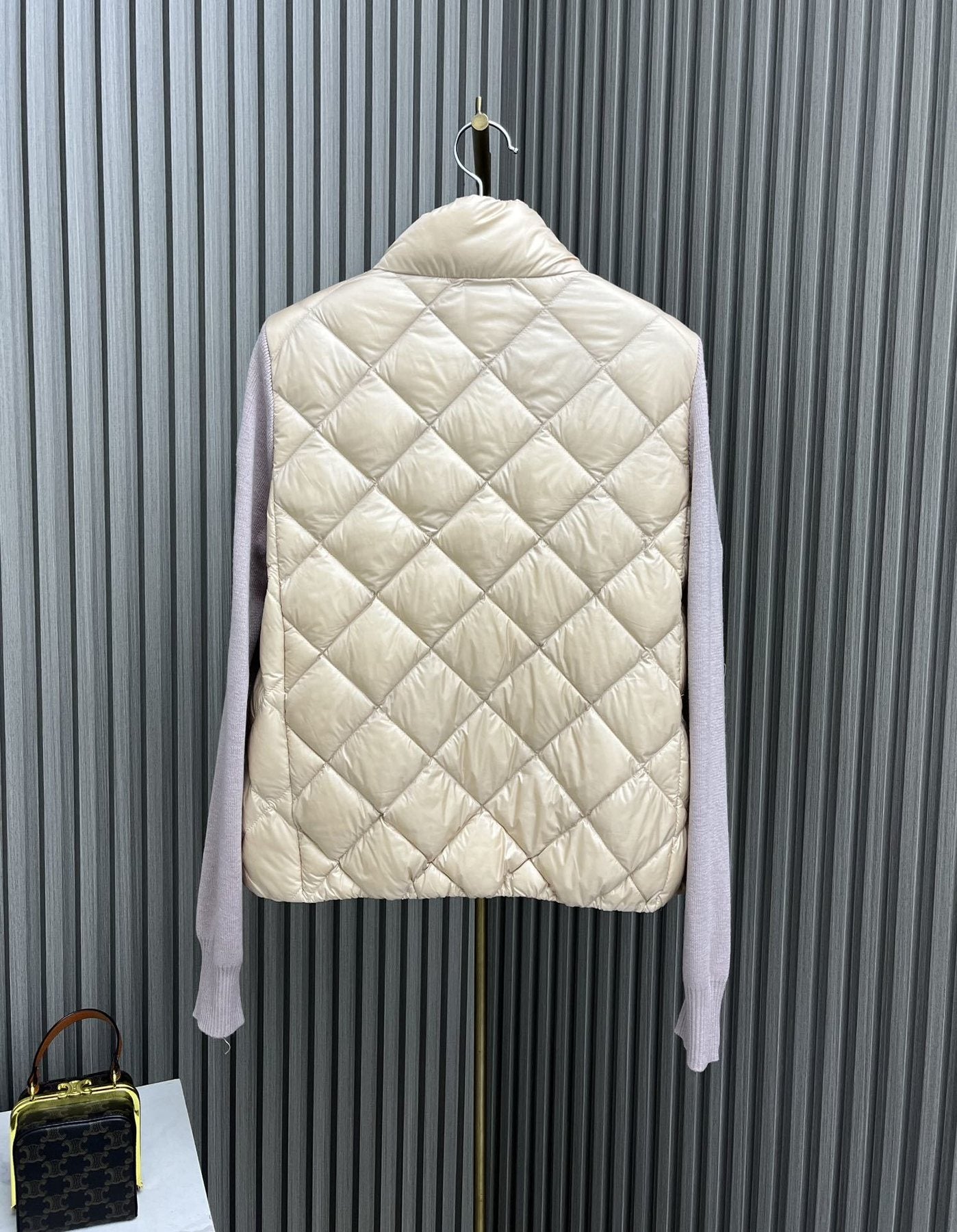 Moncler Diamond-Quilted Knit Sleeve Down Coat — back