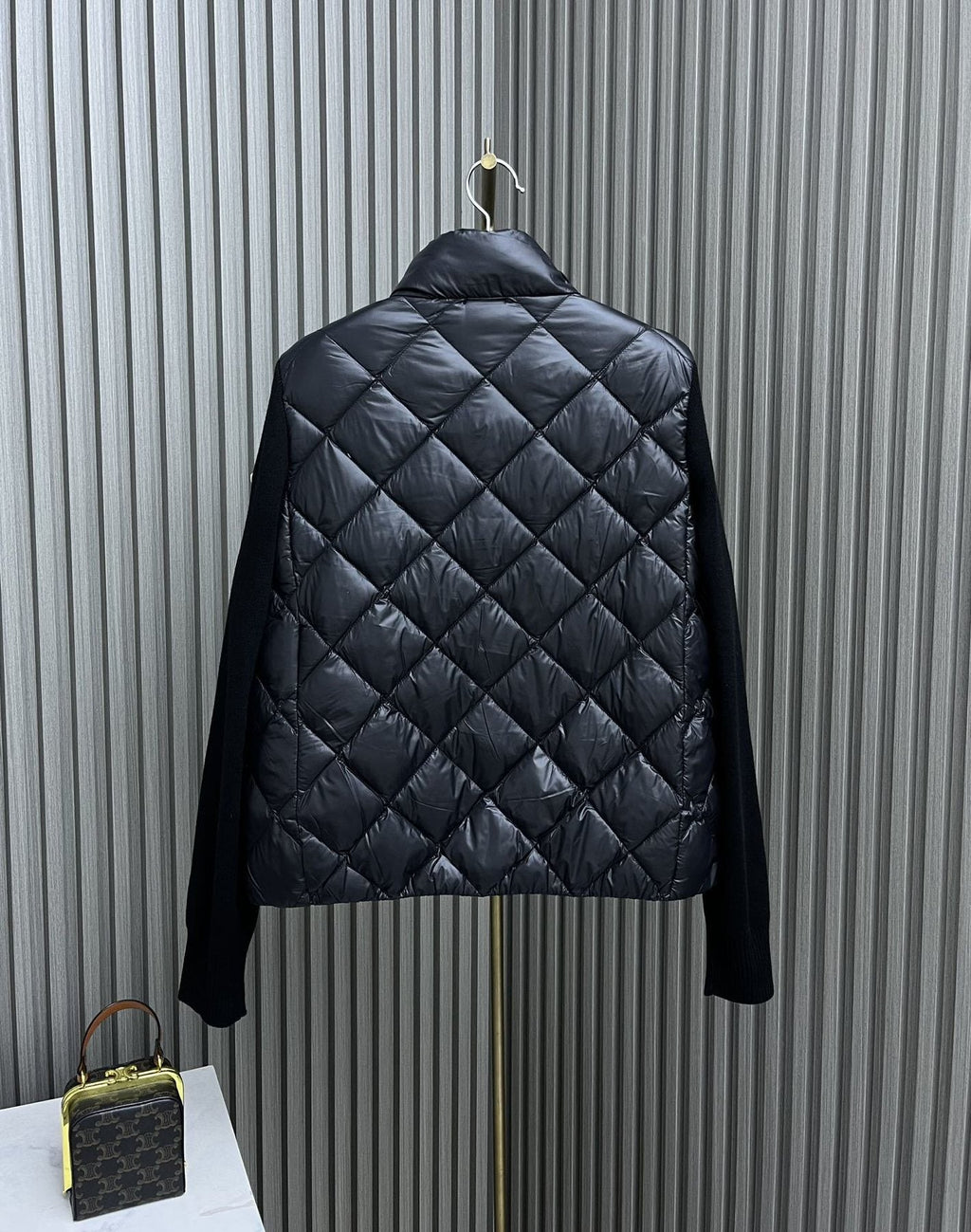 Moncler Diamond-Quilted Knit Sleeve Down Coat — back