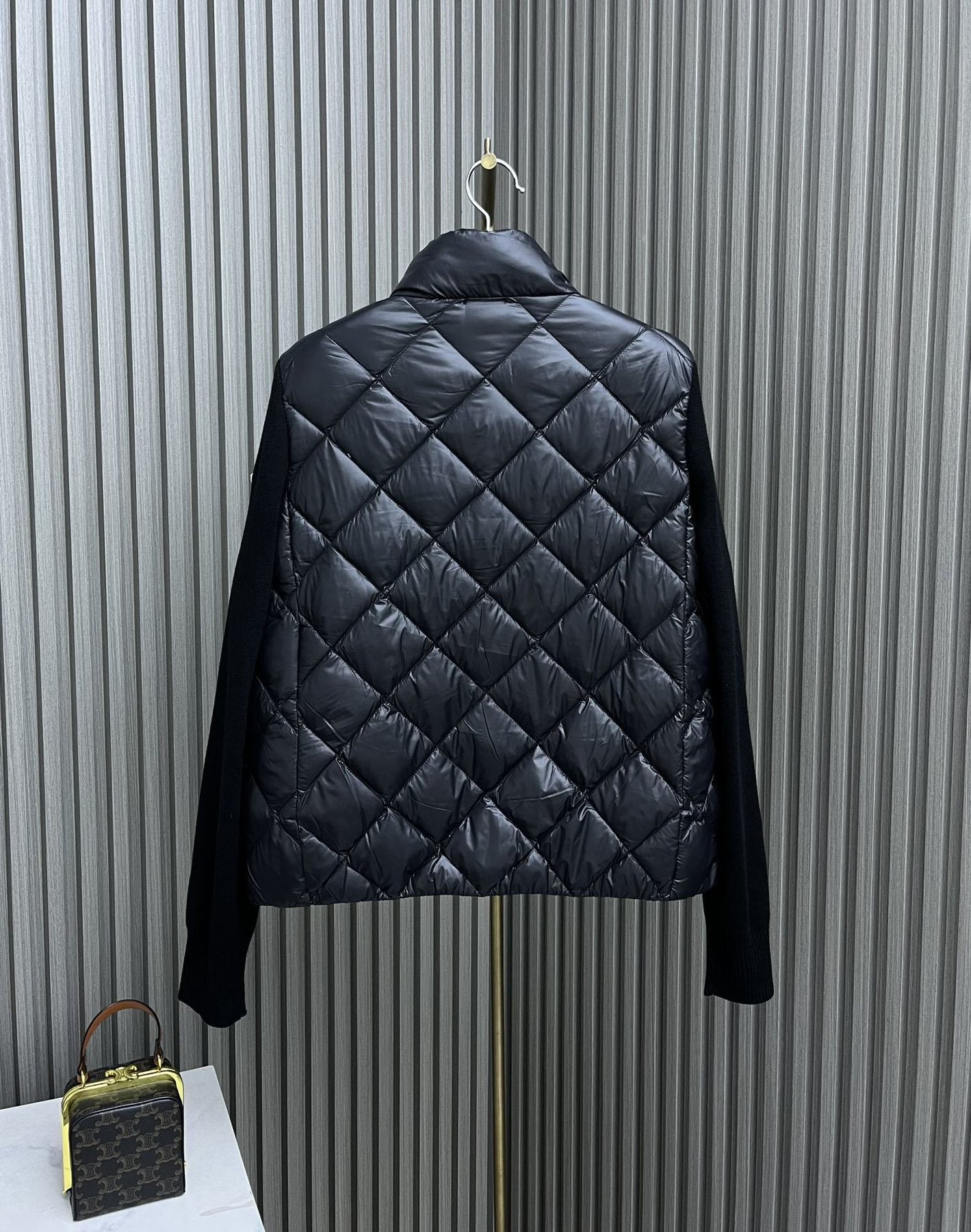 Moncler Diamond-Quilted Knit Sleeve Down Coat — back