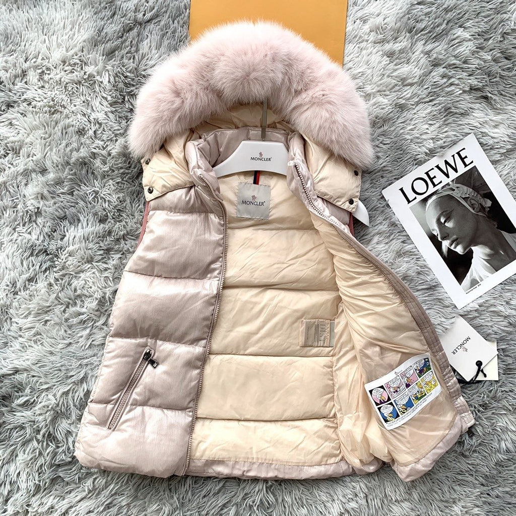 Moncler Fur-Trimmed Hooded Down Vest — neck_label