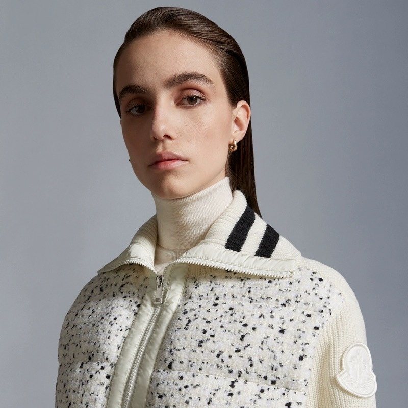 Moncler Ivory Speckled Zip-Front Coat — detail