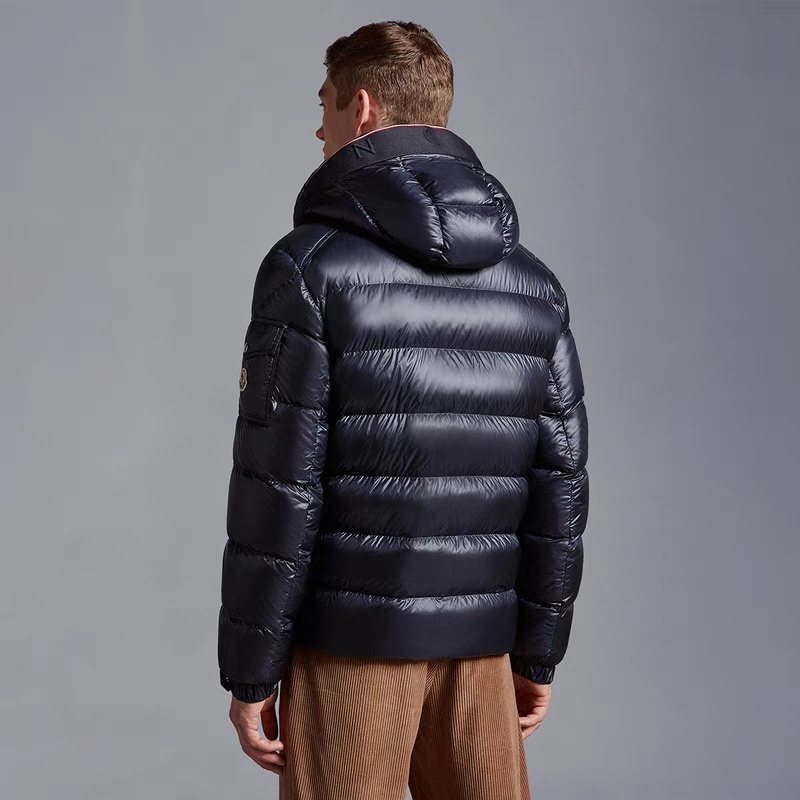 Moncler Hooded Contrast-Trim Short Puffer Coat — back