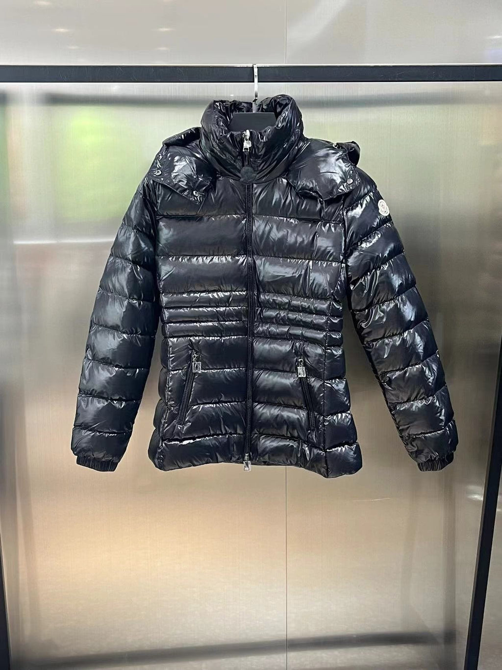 Moncler Women's Glossy Quilted Detachable Hood Puffer Coat — hero