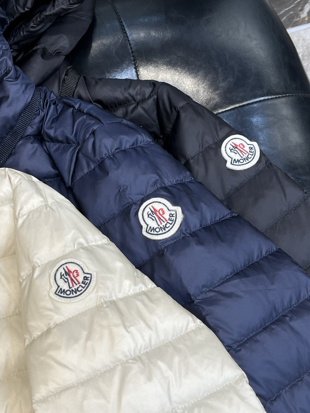 Moncler Short Hooded Down Coat — detail