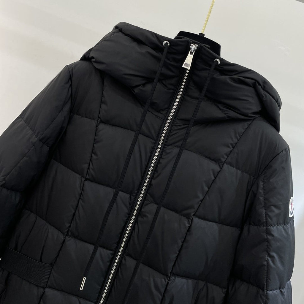 Moncler Women's Black Long Hooded Quilted Puffer Coat — detail
