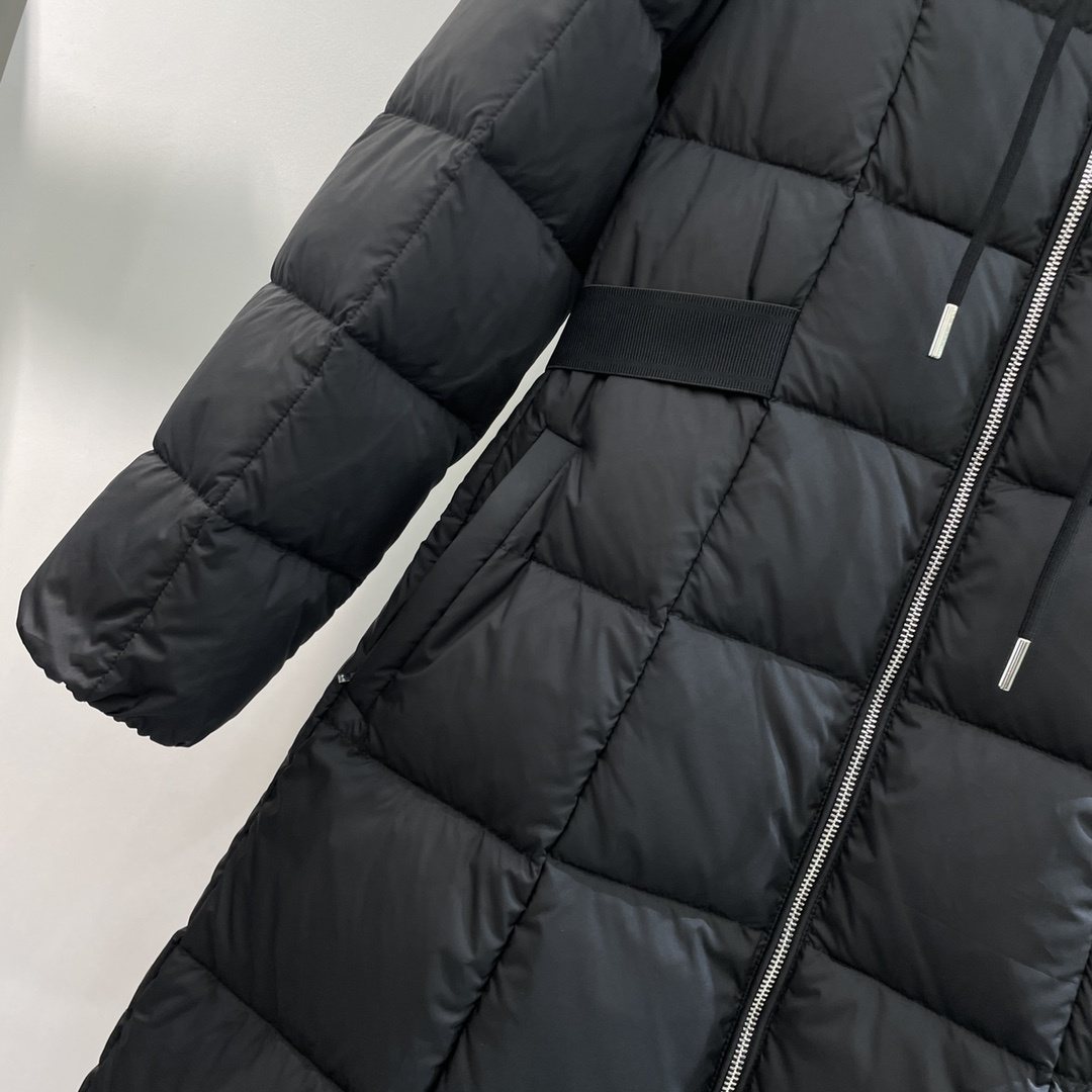 Moncler Women's Black Long Hooded Quilted Puffer Coat — detail