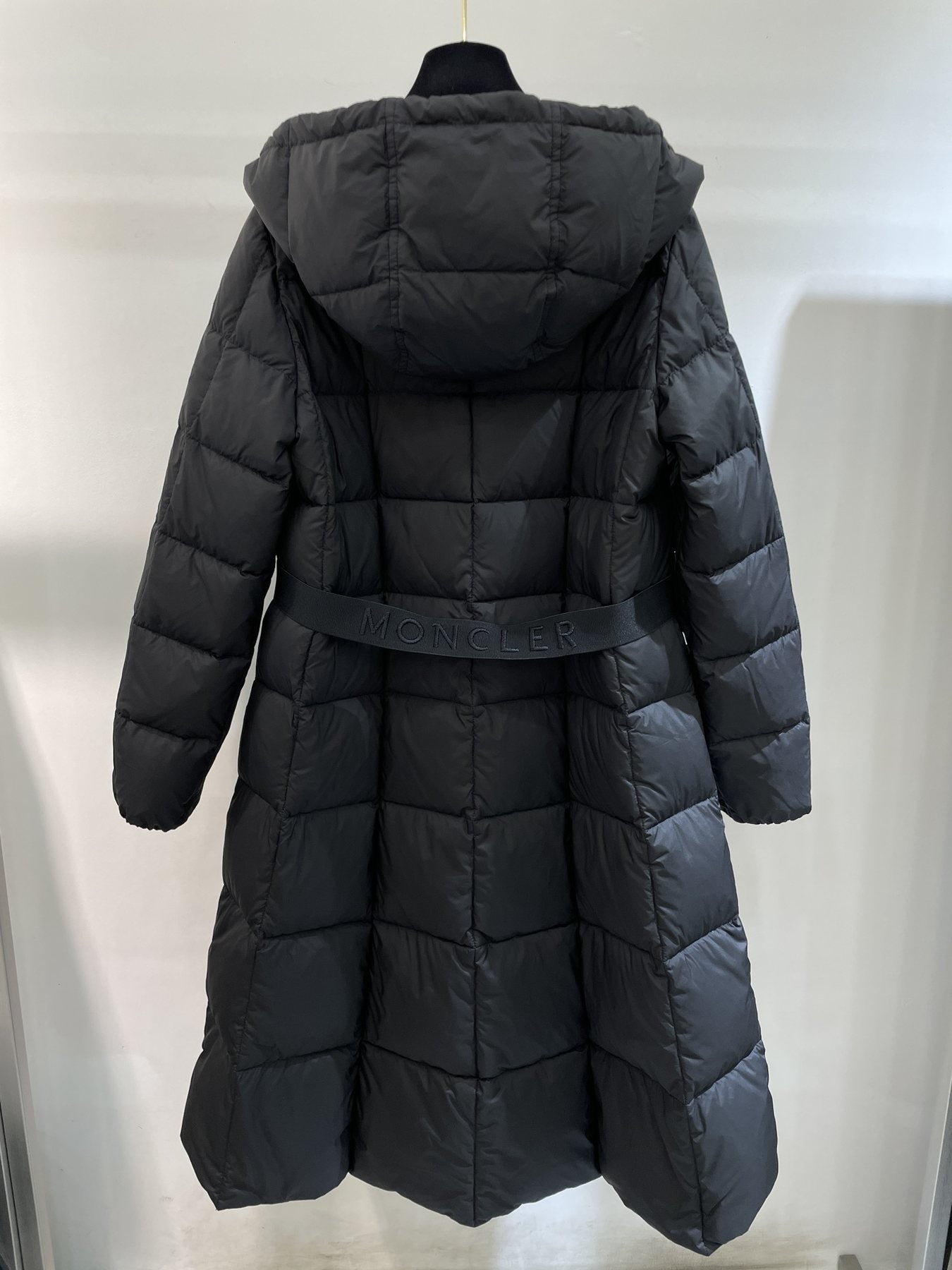 Moncler Women's Black Long Hooded Quilted Puffer Coat — back