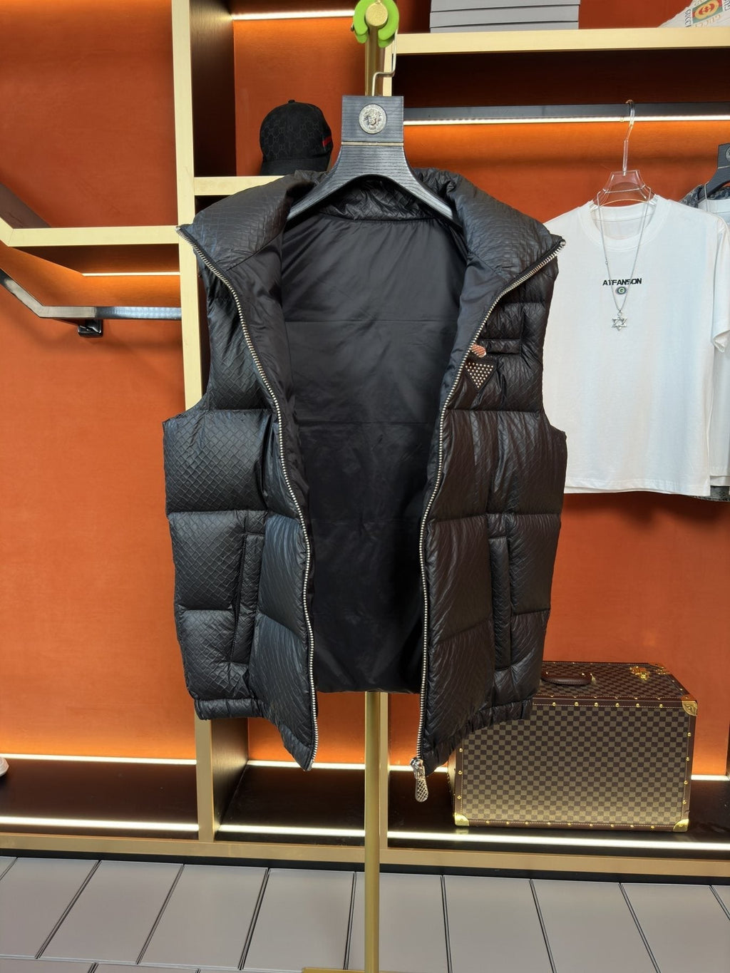 Prada Quilted Zip-Front Down Vest — detail