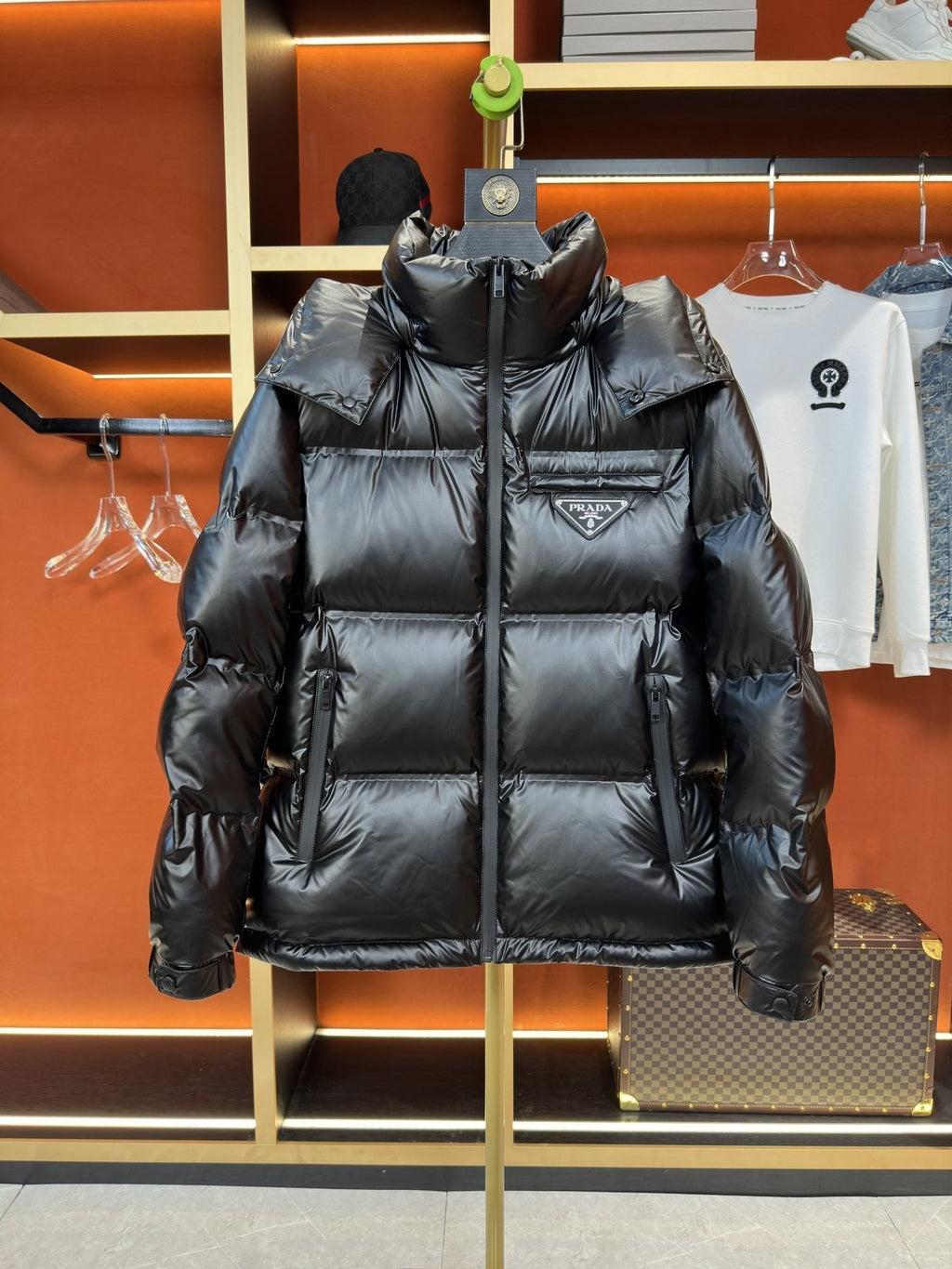 Prada Hooded Triangle-Badge Puffer Jacket — hero