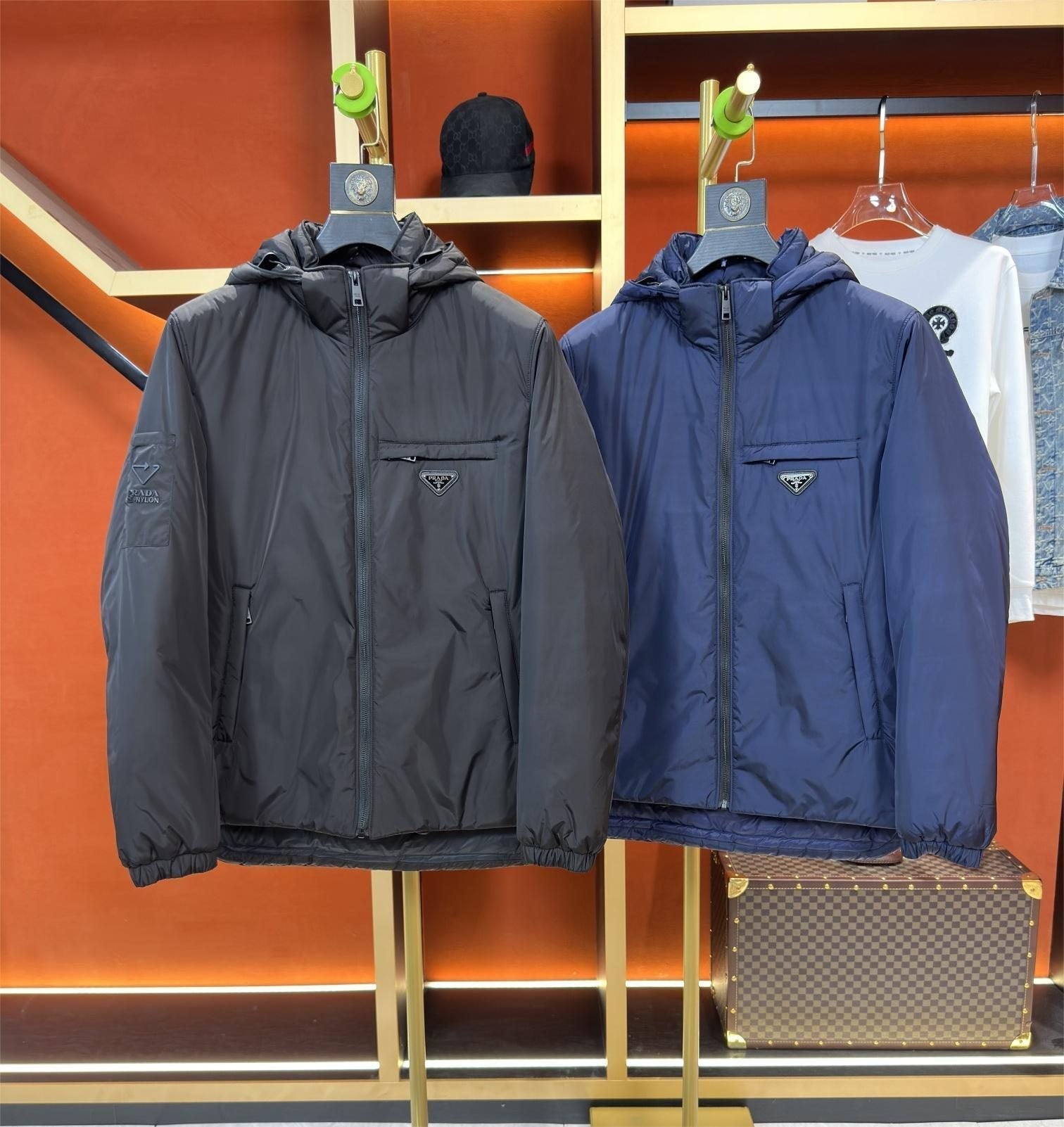 Prada Reversible Hooded Short Down Jacket — comparison
