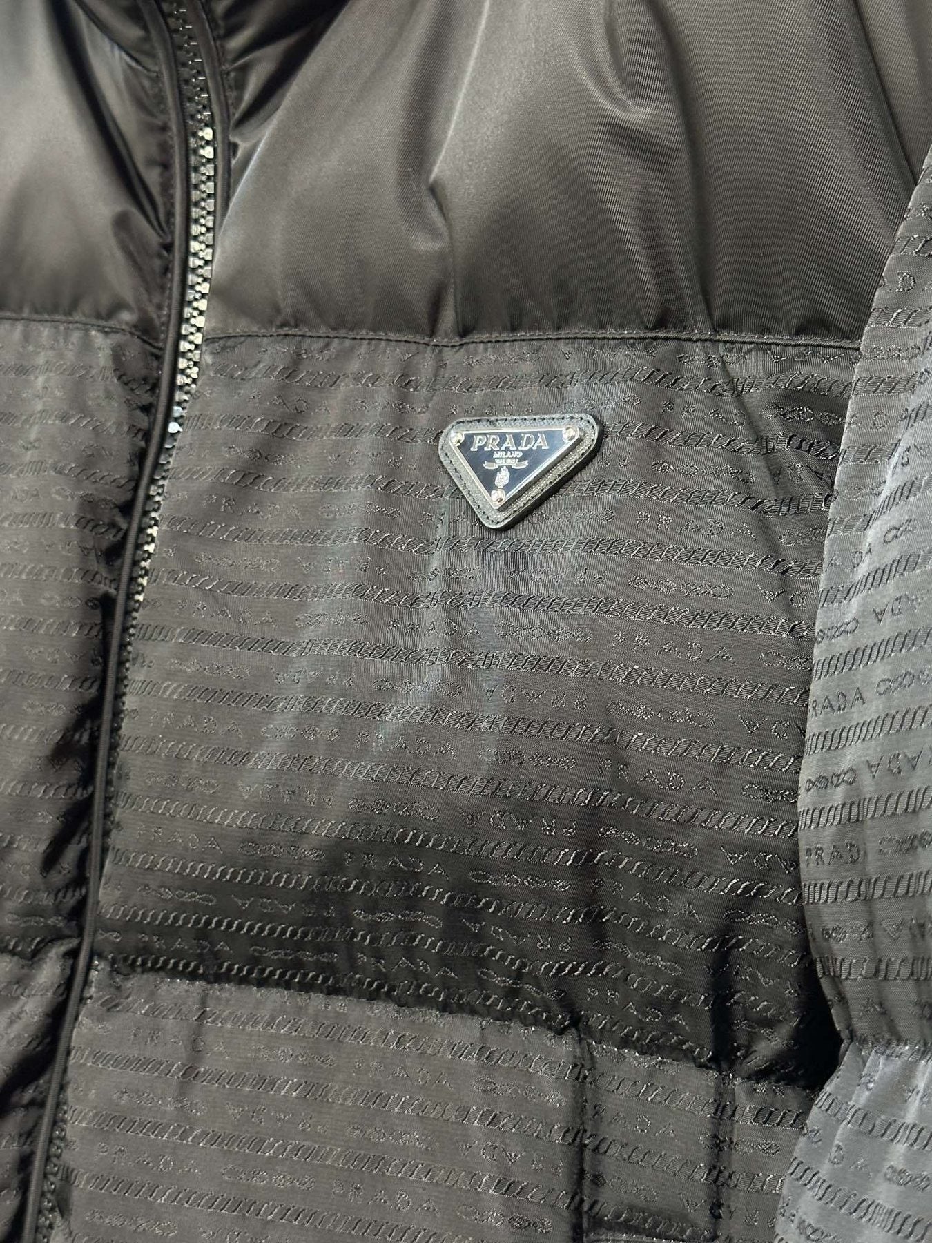 Prada Black Tonal Panel Puffer Jacket — detail