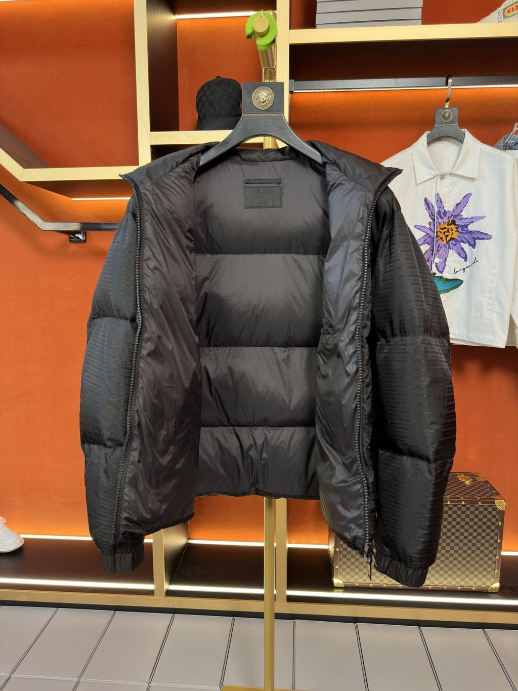Prada Black Tonal Panel Puffer Jacket — detail