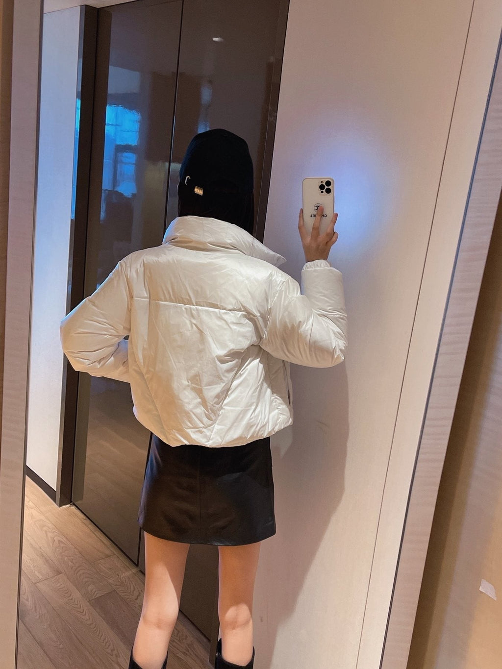 Prada Triangle Plaque Short Down Jacket — context