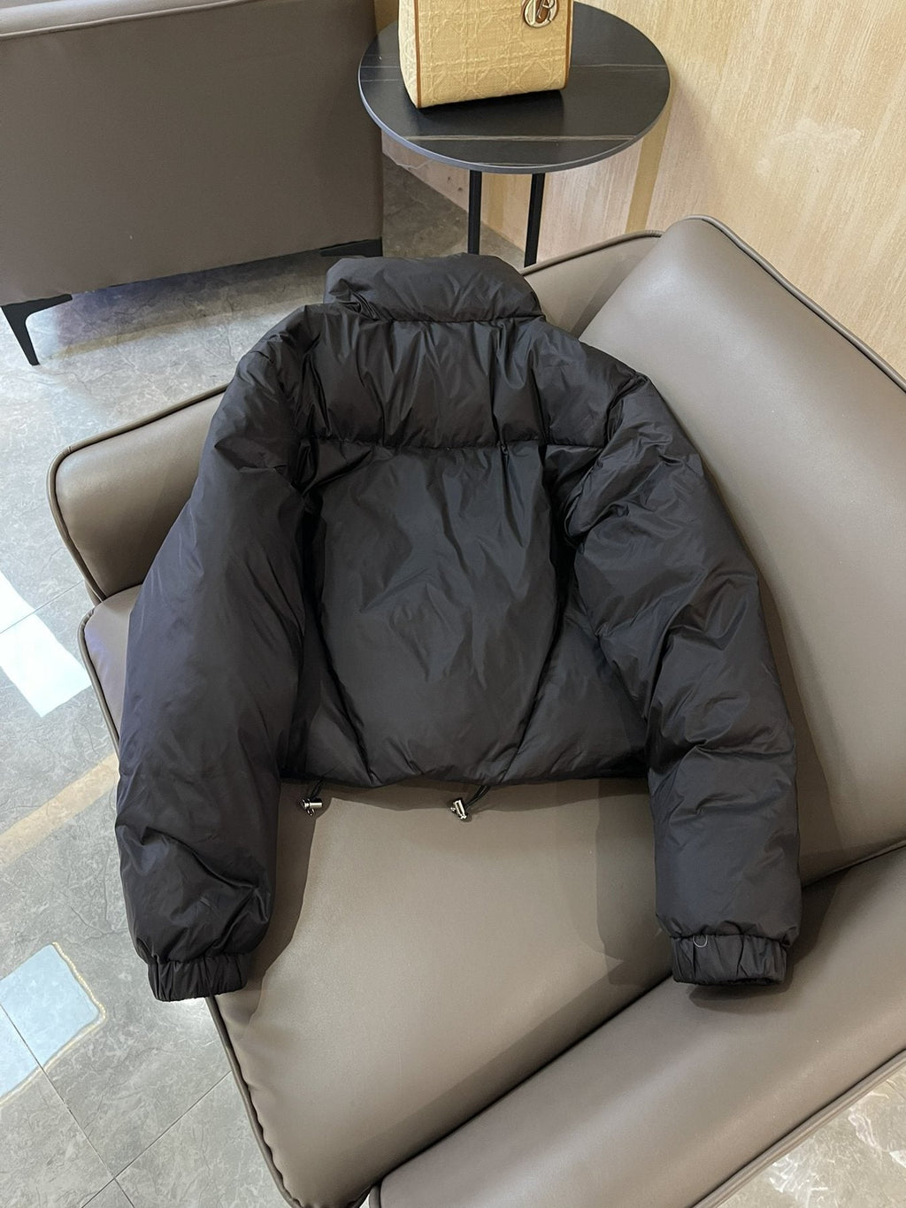 Prada Triangle Plaque Short Down Jacket — back