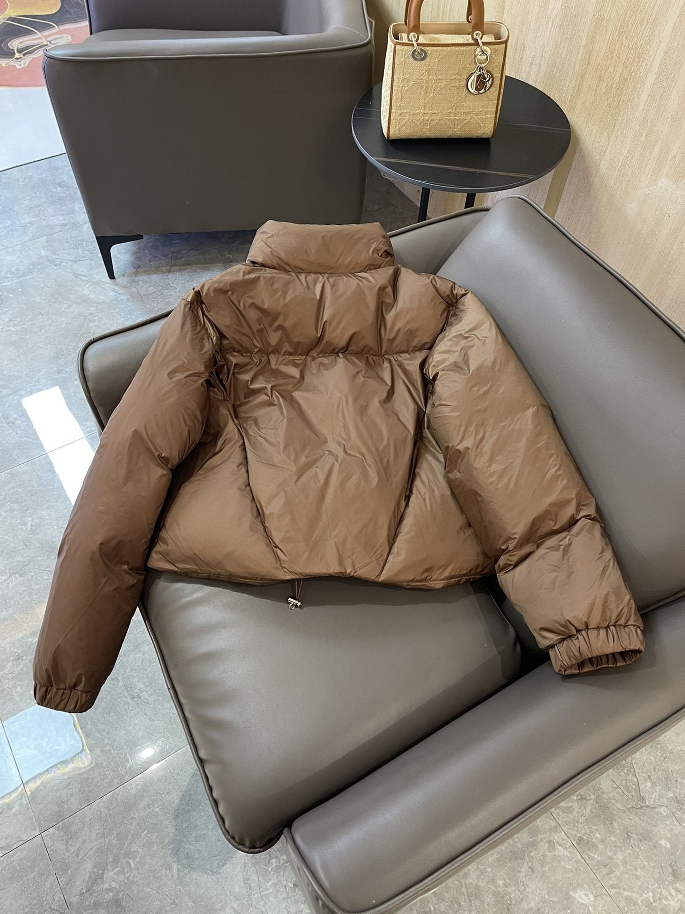 Prada Triangle Plaque Short Down Jacket — back