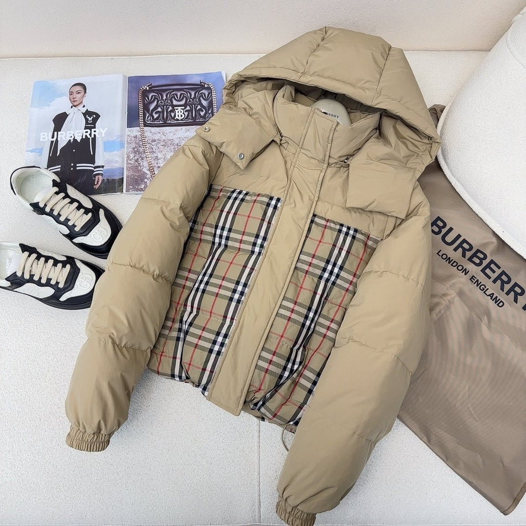 Burberry Checked-Panel Hooded Puffer Jacket — hero