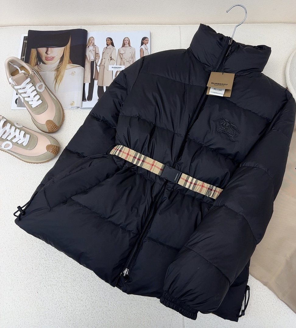 Burberry Reversible Black / Beige Check Puffer Jacket — front