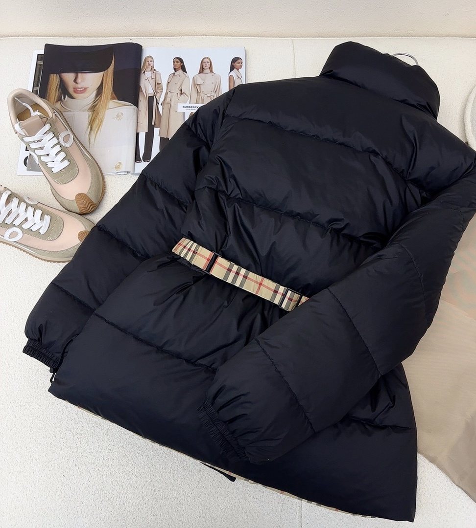 Burberry Reversible Black / Beige Check Puffer Jacket — back